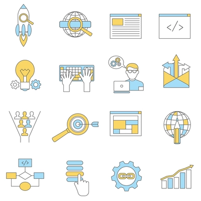 Web site design development icons line set isolated vector illustration