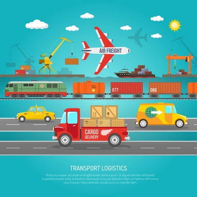 Worldwide operating logistics company cargo transportation and delivery service concept flat banner abstract vector illustration