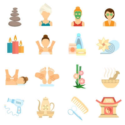 Spa and body care icons flat set isolated vector illustration