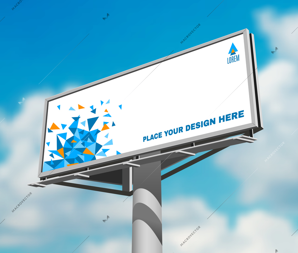 Place your design here prominent high billboard advertisement poster against blue clouded daytime sky abstract vector illustration