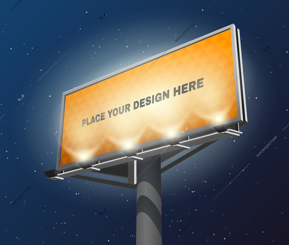 Place your design here prominent advertisement billboard against lighted yellow and visible at night  abstract vector illustration