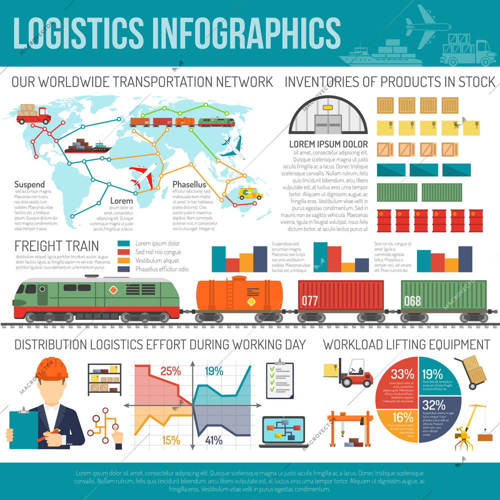 Logistics company innovative worldwide transportation and delivery network structure with locations map  infographics poster abstract vector illustration