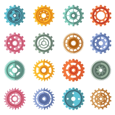Various style color gears set isolated vector illustration