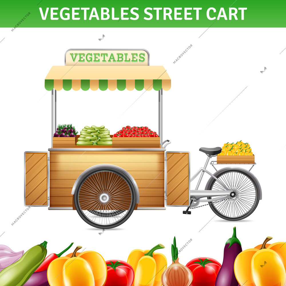 Vegetables street cart with tomatoes beetroot and peppers realistic vector illustration