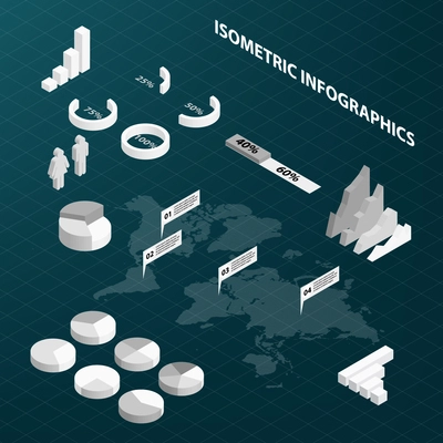 Abstract isometric business infographics design elements charts and graphs vector illustration