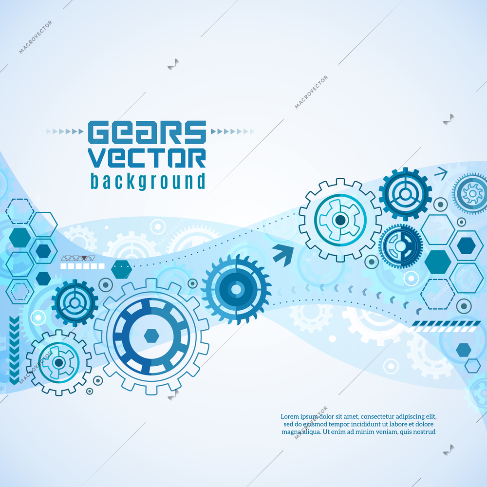 Flat style various gears with cogwheels a macro closeup background vector illustration