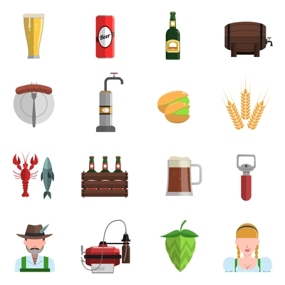 Beer festival Oktoberfest symbols icons flat set isolated vector illustration