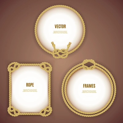 Round and square vintage rope frames on the brown background isolated vector illustration