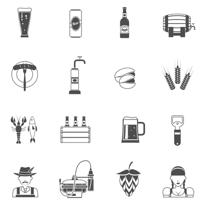 Beer icons black set with Oktoberfest symbols isolated vector illustration