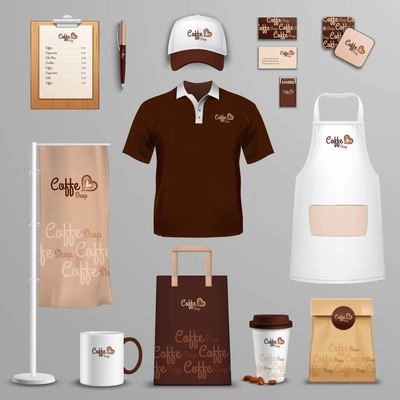 Coffee shop corporate identity and branding design of packages and menu icons set abstract isolated vector illustration