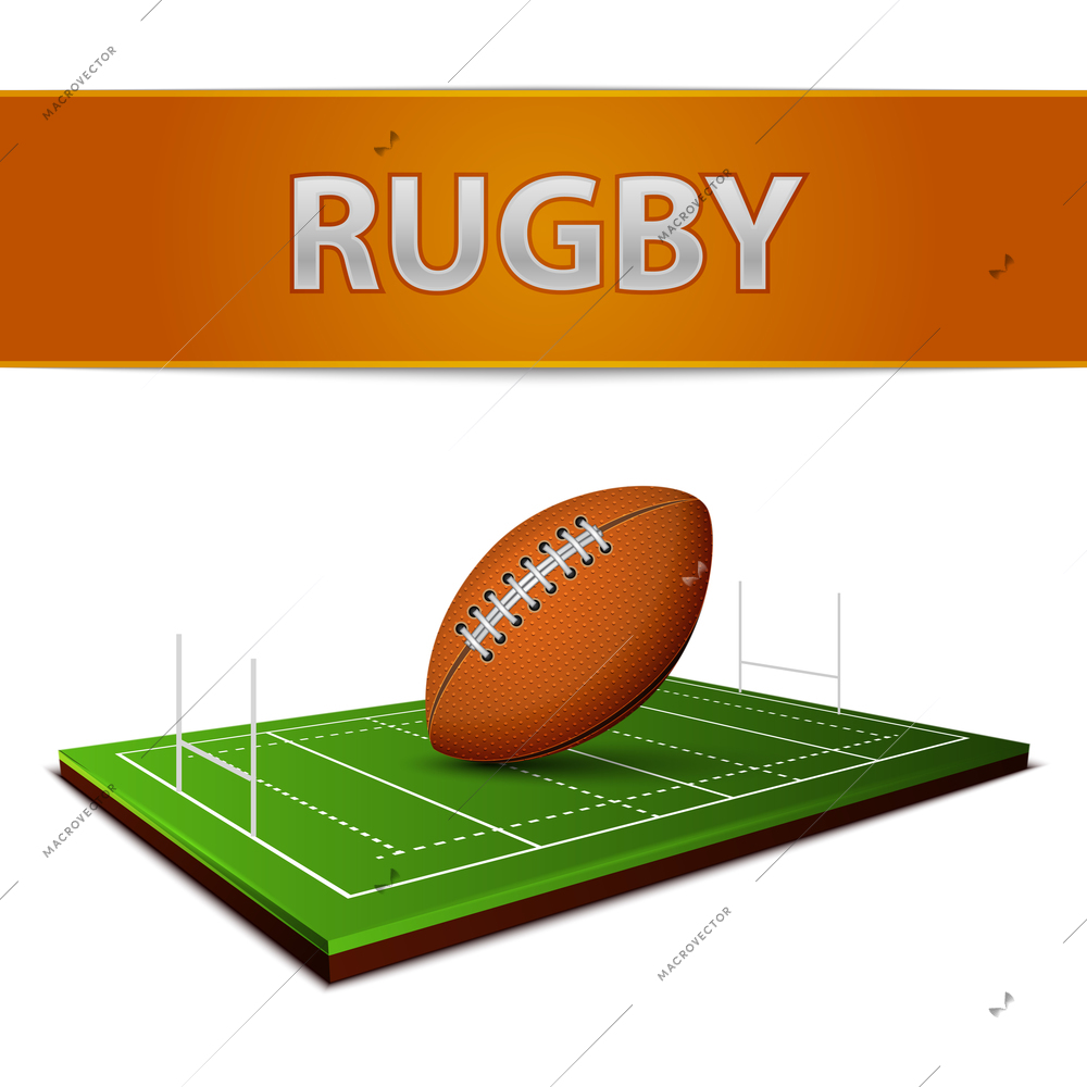 Realistic football or rugby ball grass field emblem isolated vector illustration