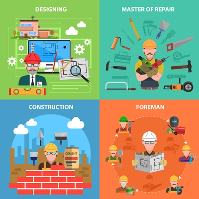 Worker design concept set with construction and repair flat icons isolated vector illustration