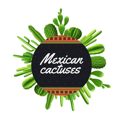 Different types of mexican cactus plants in circle shape vector illustration