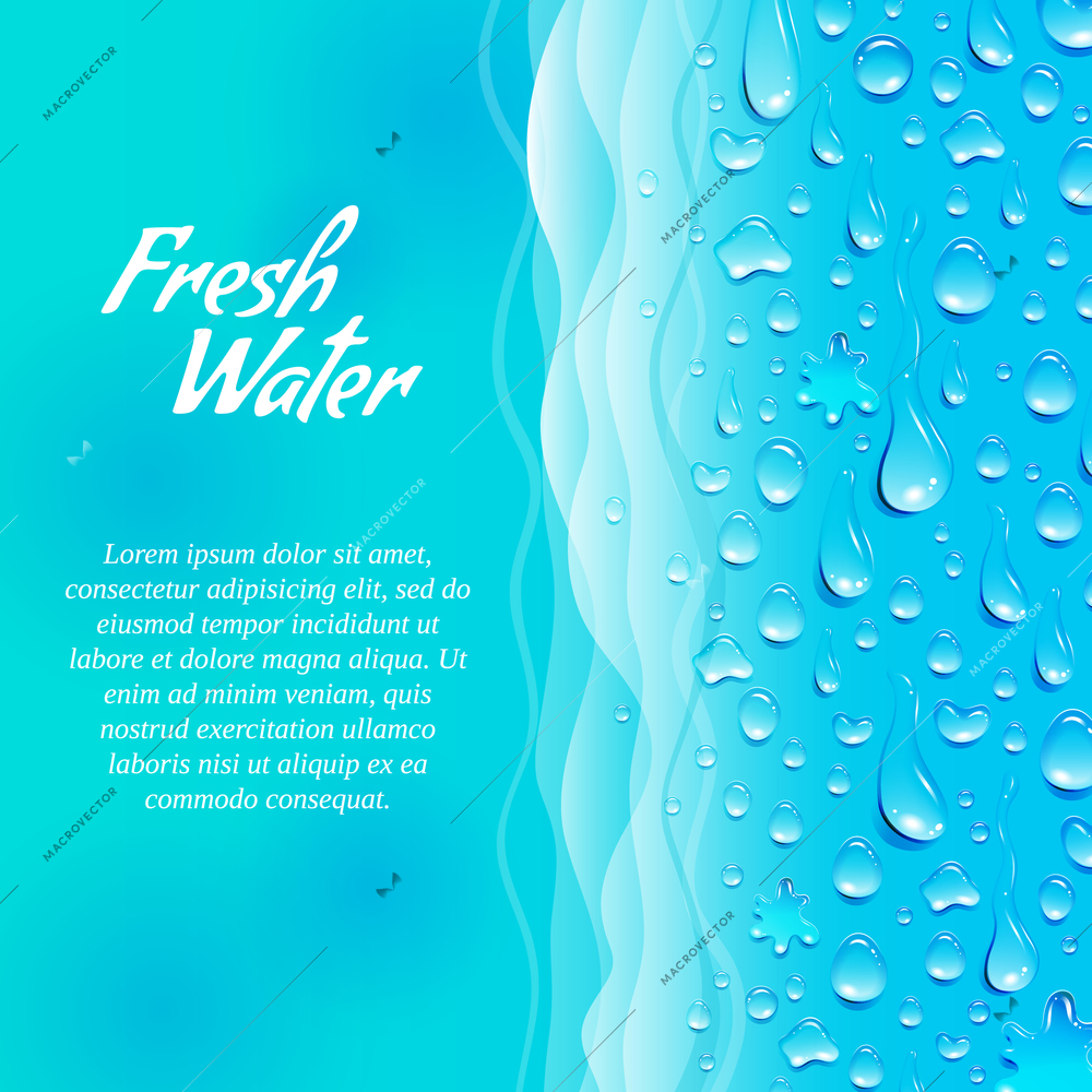 Fresh clean natural water consumption healthy lifestyle promotion decorative informative ecological banner ocean blue abstract vector illustration