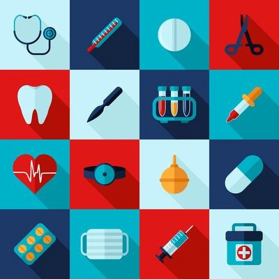 Medical icons flat set with first aid instruments isolated vector illustration