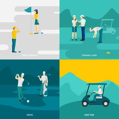 Golf design concept set with traning game and sport accessories flat icons isolated vector illustration