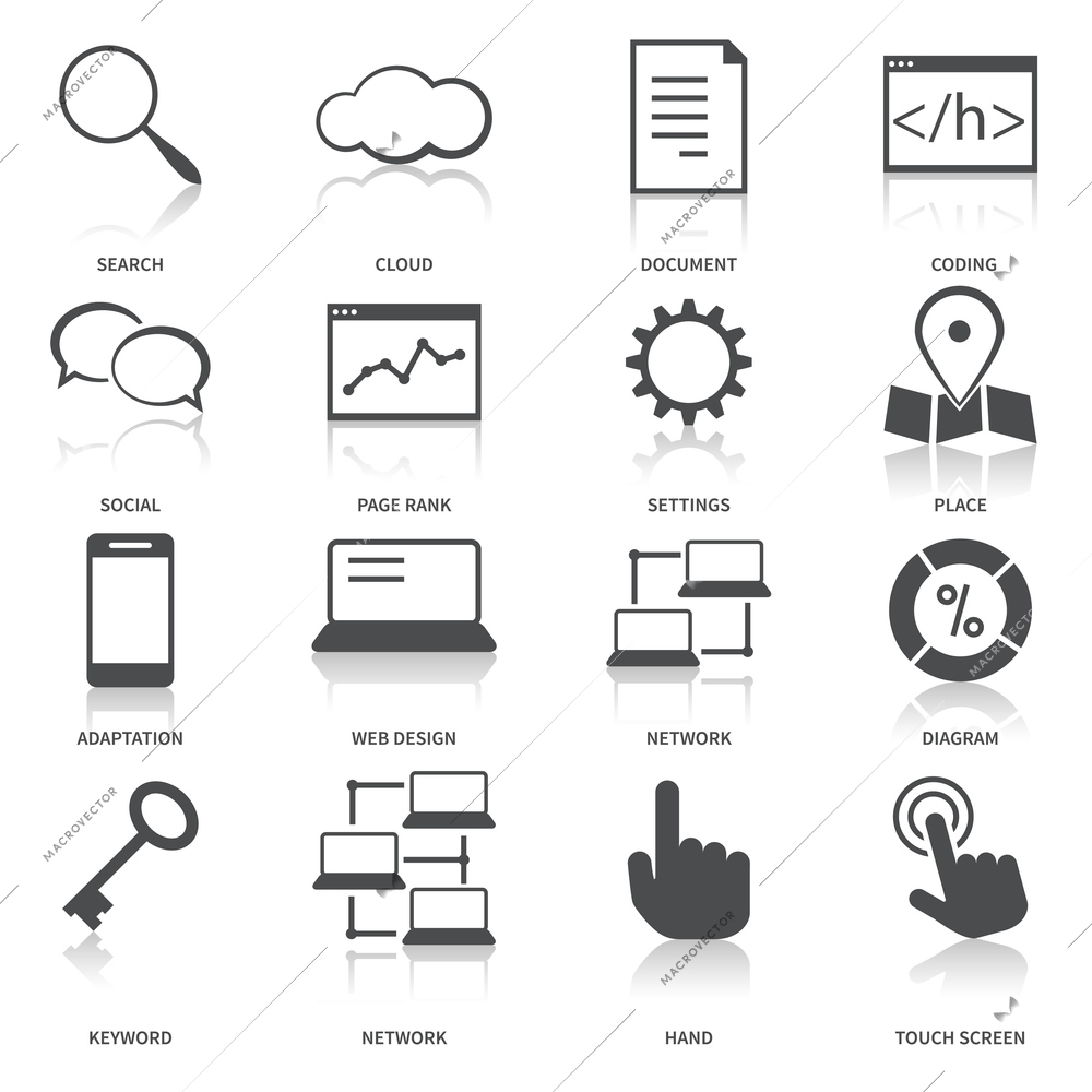 Search engine optimization icons set SEO for website blog contents isolated vector illustration