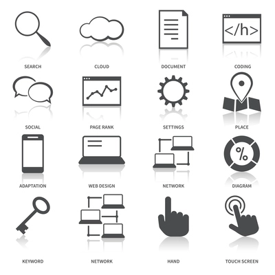 Search engine optimization icons set SEO for website blog contents isolated vector illustration