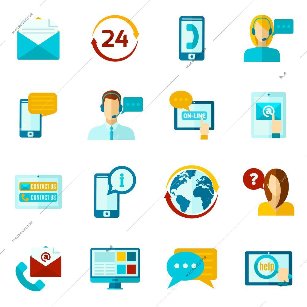 Contact us and customer service icons set isolated vector illustration