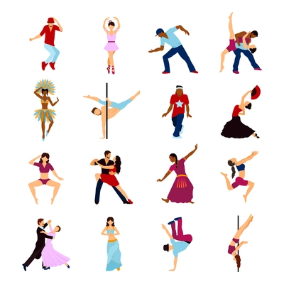 People dancing sport and social dances icons set isolated vector illustration