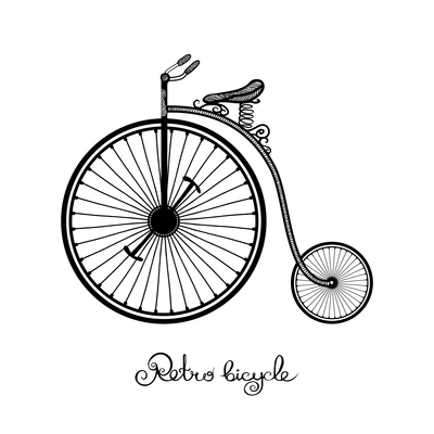 Retro style hand drawn circus bicycle with big front wheel vector illustration