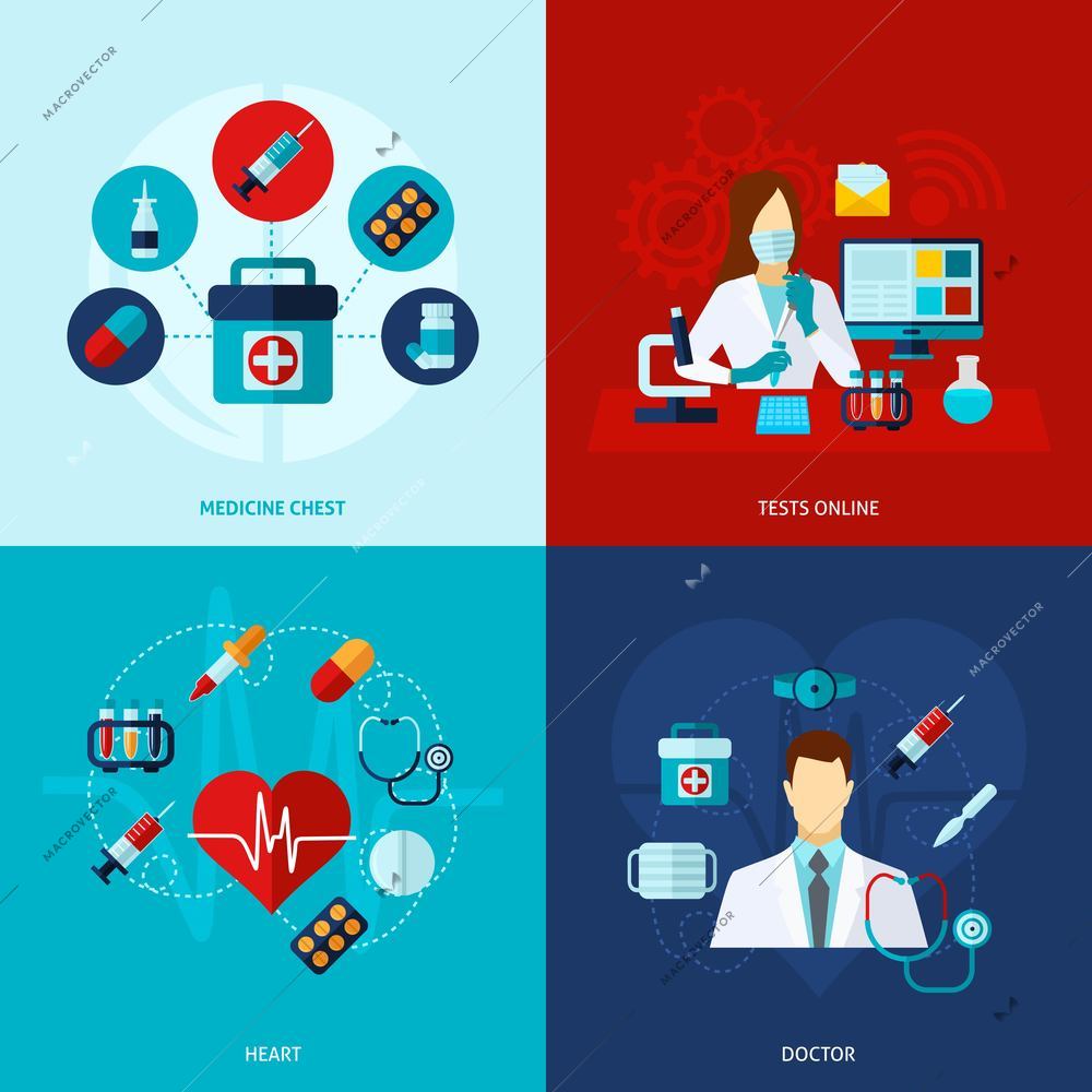 Medical design concept  set with medicine and doctor flat icons isolated vector illustration