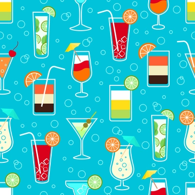 Seamless pattern background with alcohol cocktail drinks of martini margarita tequila vodka vector illustration