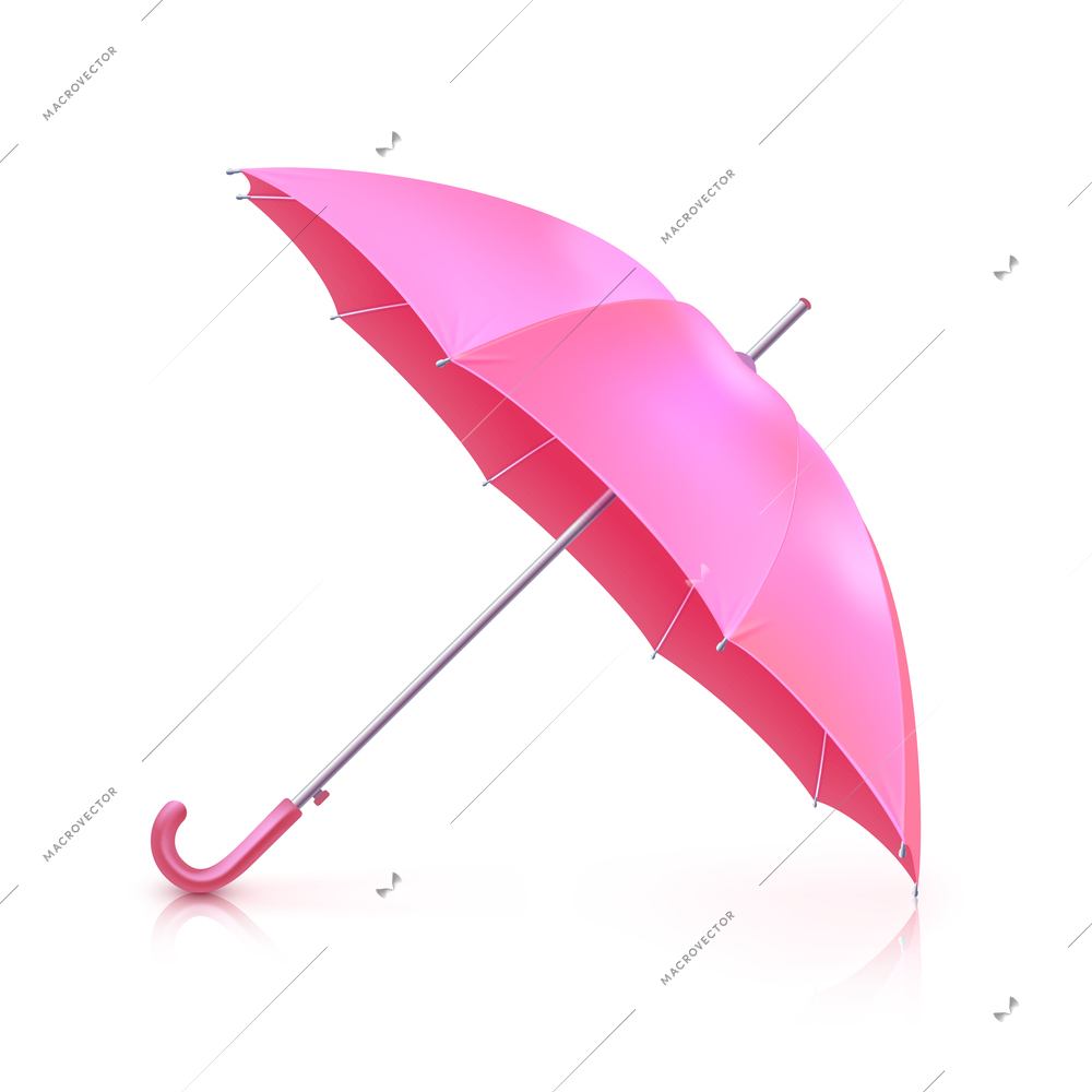 Realistic pink girlish umbrella isolated on white background vector illustration