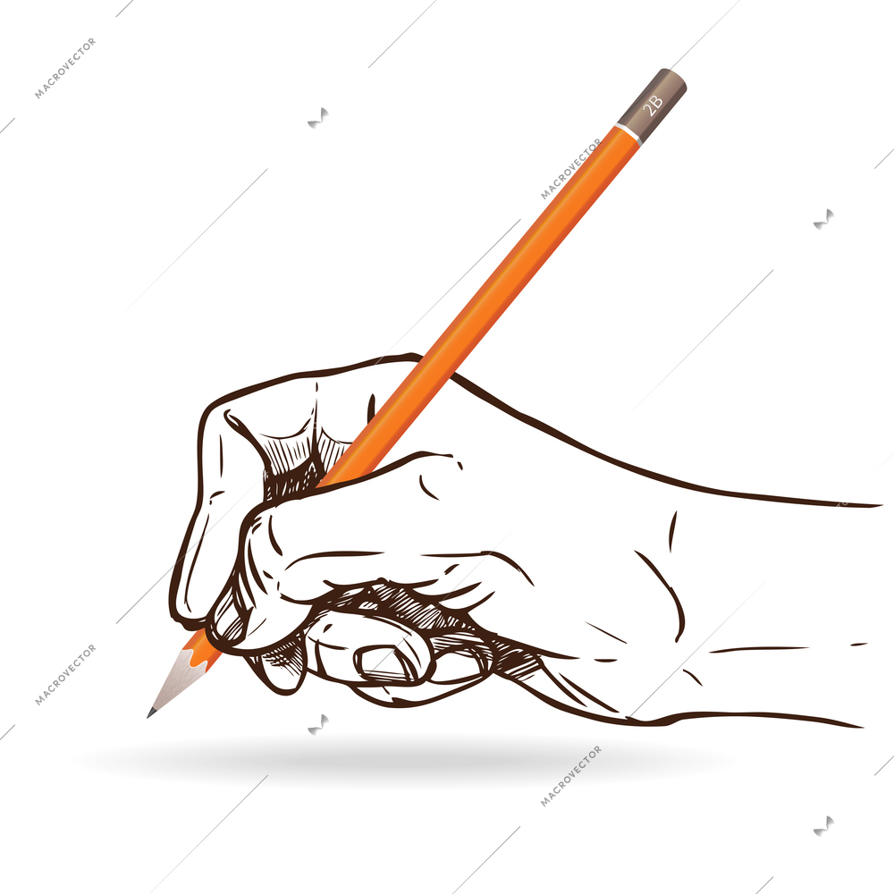 Sketch human hand holding graphite pencil for writing vector illustration