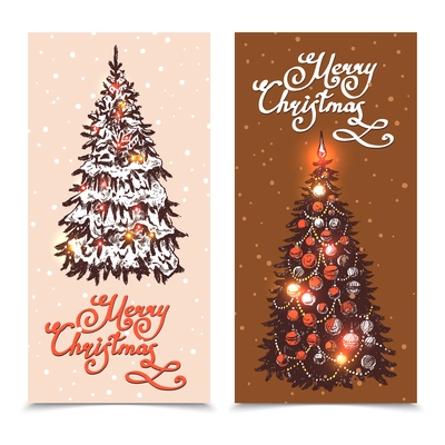 Christmas tree hand drawn vertical banner set isolated vector illustration