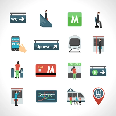 Subway metro and public underground transport icons set isolated vector illustration