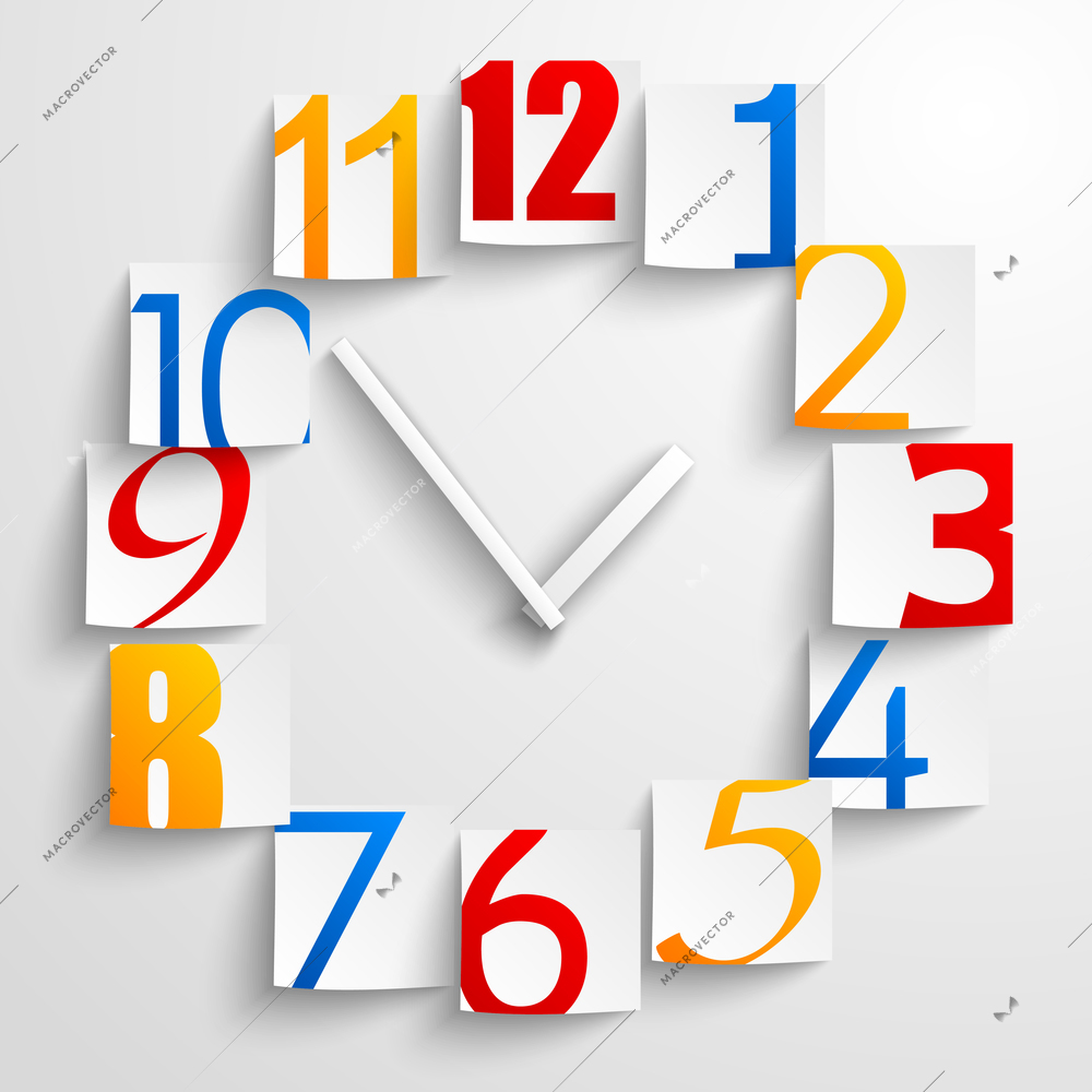 Abstract paper clock with bright digits vector illustration