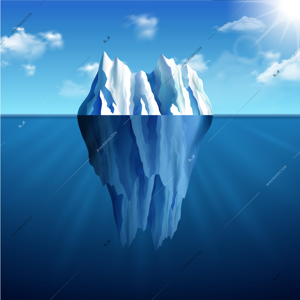 Polar landscape with iceberg on blue sunny background vector illustration