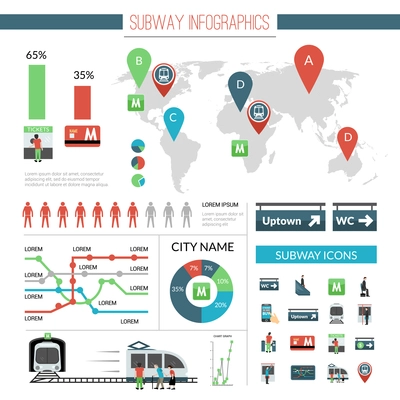 Subway infographics set with transport symbols and charts vector illustration
