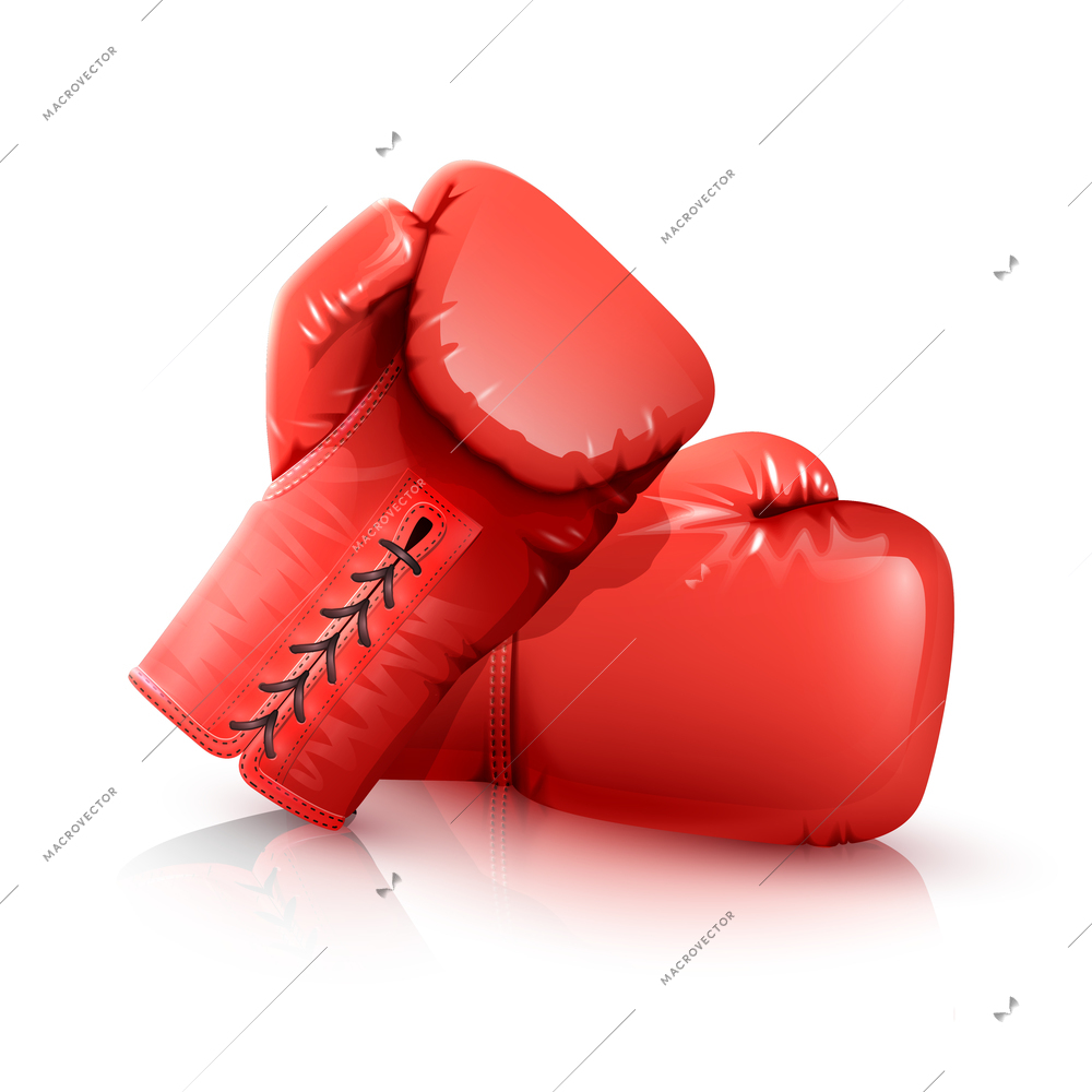 Two realistic red leather boxing gloves isolated on white backgrouns vector illustration