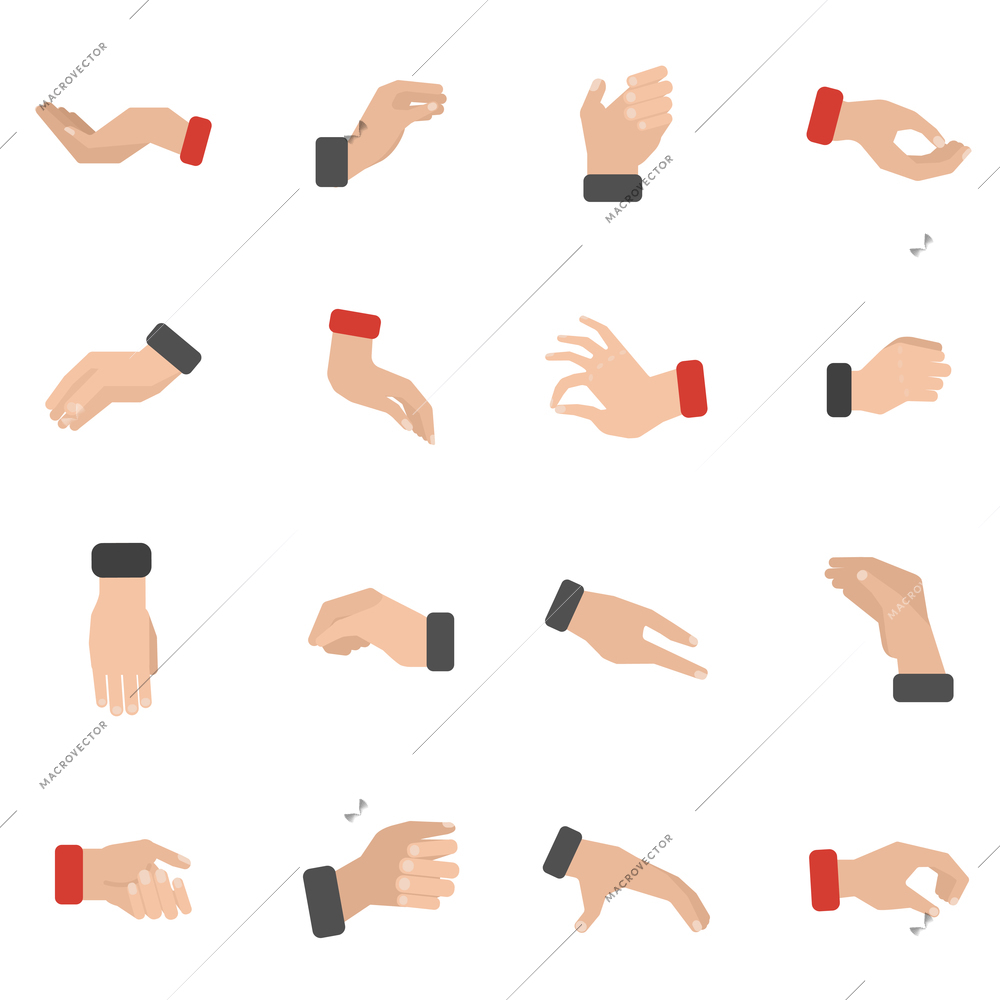 Grabbing hand icons set with picking taking and holding flat isolated vector illustration