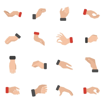 Grabbing hand icons set with picking taking and holding flat isolated vector illustration