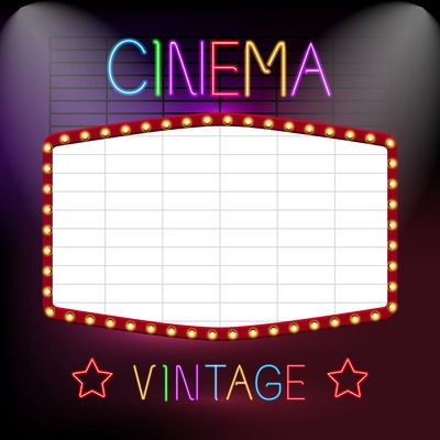 Cinema premiere vintage advetrising neon lights sign board vector illustration