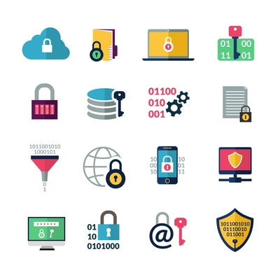 Data encryption and information protection technology icons isolated vector illustration