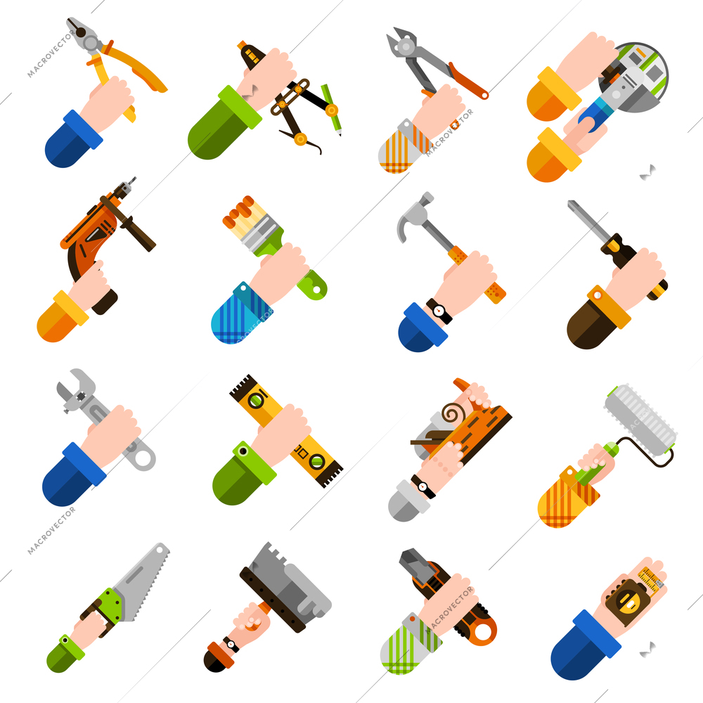 DIY concept with hands holding house renovation tools isolated vector illustration