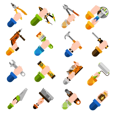 DIY concept with hands holding house renovation tools isolated vector illustration