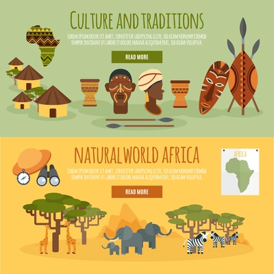 African nature culture and traditions interactive site webpage 2 flat horizontal banners design abstract isolated vector illustration