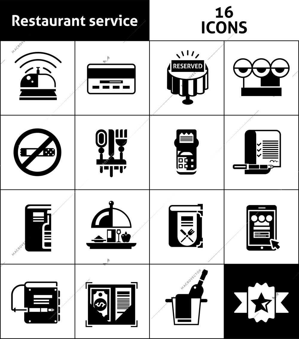 Restaurant service icons black set with cooking and serving symbols isolated vector illustration