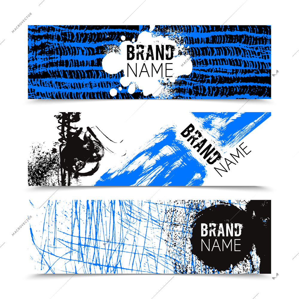 Grunge style texture white black and blue color with text horizontal banner set isolated vector illustration