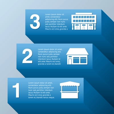 Growing business infographic set with commercial buildings vector illustration