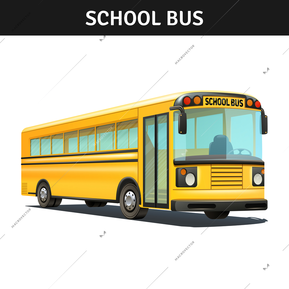 Yellow empty school bus design with title realistic vector illustration