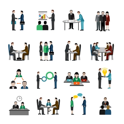 Teamwork icons set with business people characters isolated vector illustration