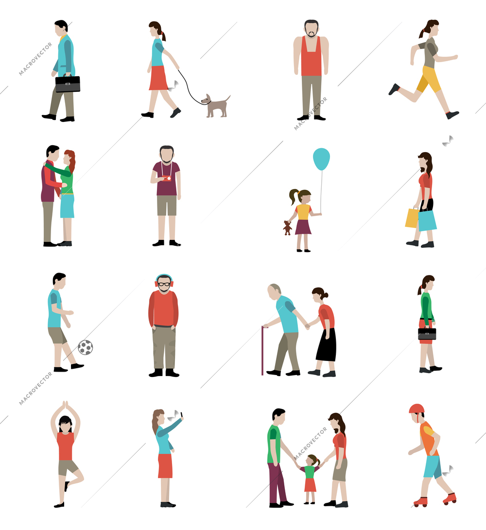 Lifestyle icons set with adults and children playing and doing sports outdoors isolated vector illustration