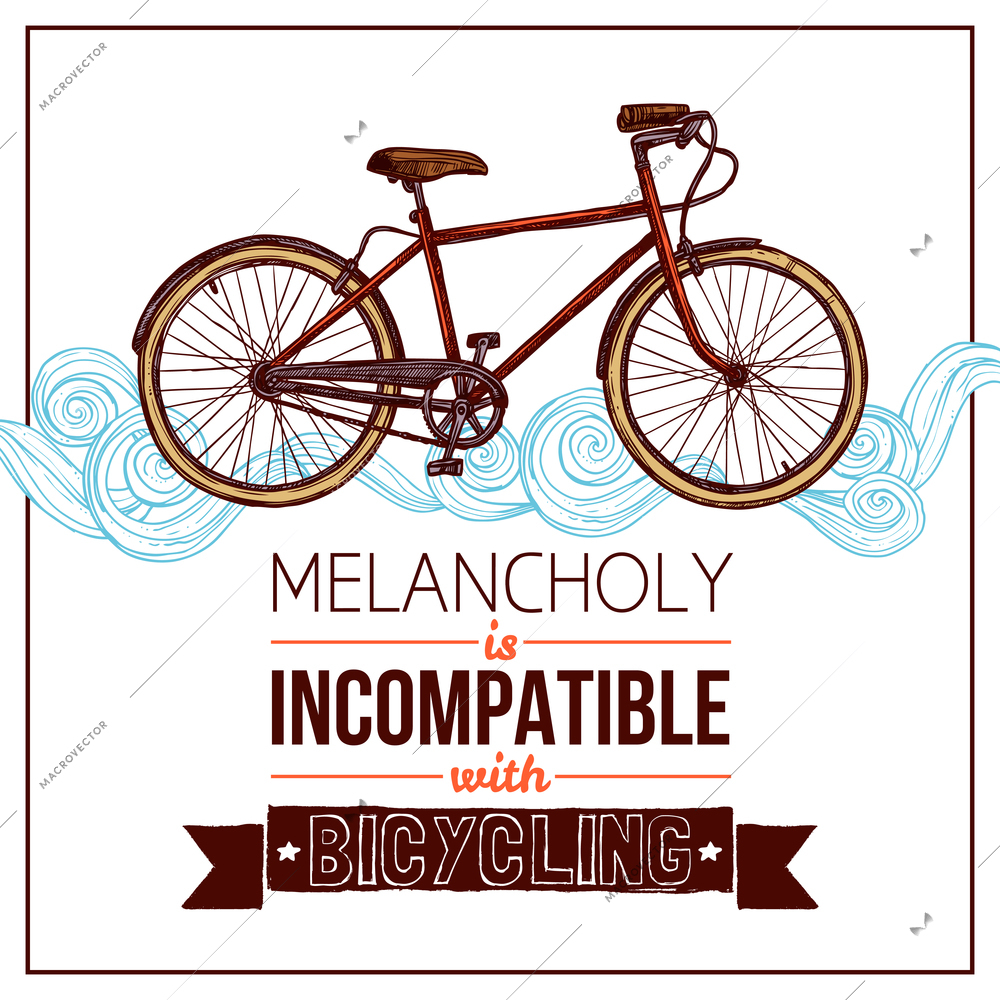 Active recreation poster with retro style bicycle and motivation text vector illustration