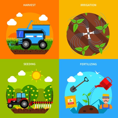 Agriculture design concept set with harvest and irrigation flat icons isolated vector illustration